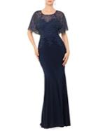Xscape Cape Lace Embroidered Gown