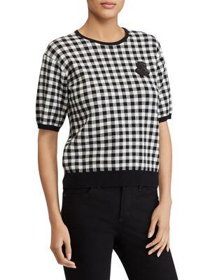 Lauren Ralph Lauren Petite Bullion-patched Gingham Sweater