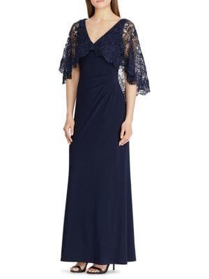 Lauren Ralph Lauren Lace-overlay Jersey Fit-and-flare Gown