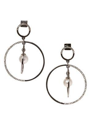 Vince Camuto Hematite, Glass Stone And Faux Pearl Frontal Hoop Earrings
