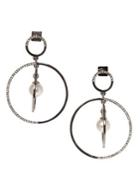 Vince Camuto Hematite, Glass Stone And Faux Pearl Frontal Hoop Earrings