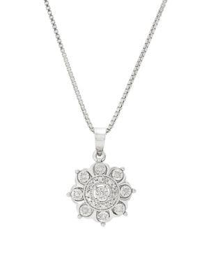 Lord & Taylor Sterling Silver & Diamond Flower Pendant Necklace