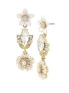 Miriam Haskell Vintage Pearl White Flower Crystal And Faux Pearl Drop Earrings