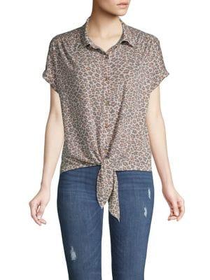 C & C California Printed Tie-front Top