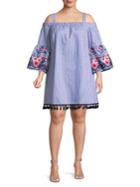Eliza J Plus Cold-shoulder Bell-sleeve Striped Dress