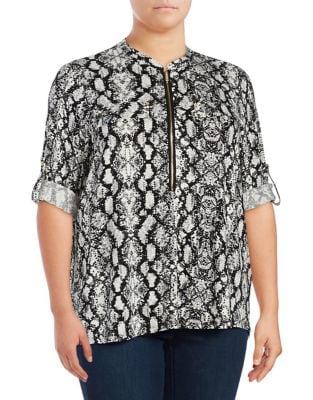 Calvin Klein Plus Plus Patterned Zip Accented Blouse