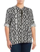 Calvin Klein Plus Plus Patterned Zip Accented Blouse
