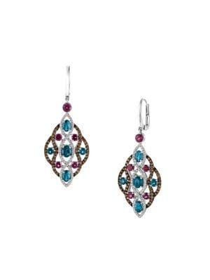 Le Vian 14k Vanilla Gold, Deep Sea Blue Topaz & Raspberry Rhodolite Drop Earrings