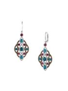 Le Vian 14k Vanilla Gold, Deep Sea Blue Topaz & Raspberry Rhodolite Drop Earrings