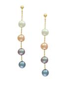 Effy 5.5mm-6mm Akoya Freshwater Pearls And 14k Yellow Gold Linear Drop Earrings