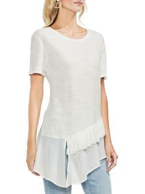Vince Camuto Petite Tropic Heat Asymmetric Hem Short-sleeve Top