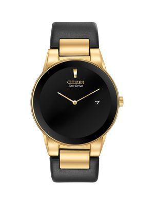 Citizen Axiom Goldtone Stainless Steel & Leather-strap Watch