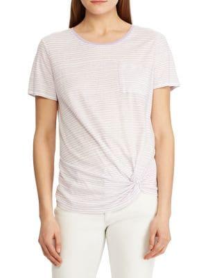 Lauren Ralph Lauren Striped Twist-knot Linen Blend Pocket Tee