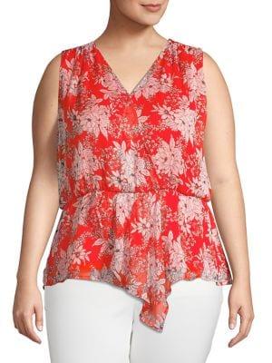 Vince Camuto Plus Cinched Floral Surplice Top