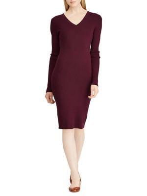 Lauren Ralph Lauren Long-sleeve V-neck Bodycon Dress