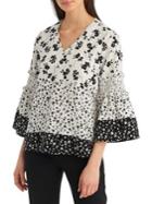 Karl Lagerfeld Paris Printed Smocked Bell-sleeve Top