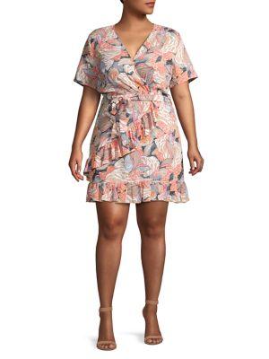 Quiz Curve Plus Printed Ruffle Wrap Dress