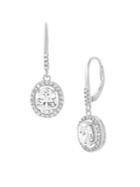 Lord & Taylor Oval Shaped Simulated 925 Sterling Silver & Crystal Halo Drop Earrings