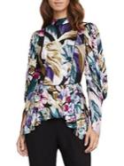 Bcbgmaxazria Asymmetrical Abstract Floral Top