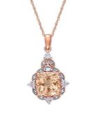 Sonatina 14k Rose Gold, Morganite, White Sapphire & Diamond Halo Vintage Necklace