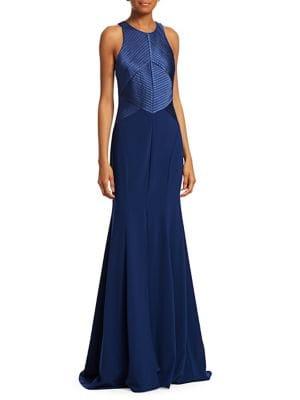 Halston Heritage Sleeveless Striped Evening Gown