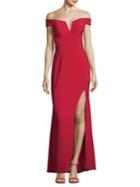 Xscape Off-the-shoulder High-slit Gown