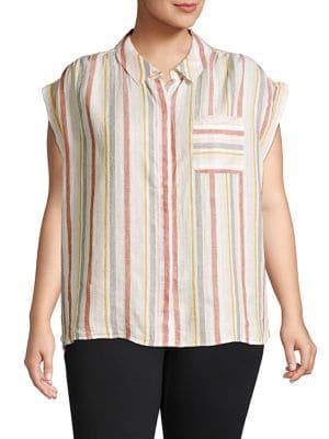 Vince Camuto Plus Striped Linen Button-down Shirt