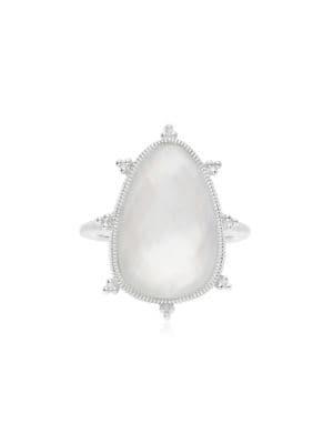 Ripka Almalfi Sterling Silver, Mother Of Pearl & Rock Crystal Quartz Doublet Large Pear Ring