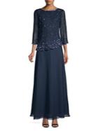 J Kara Petite Embellished Asymmetrical Gown