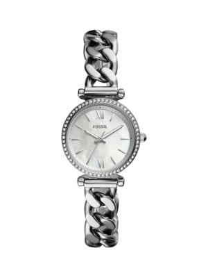 Fossil Carlie Mini Stainless Steel & Crystal Bracelet 3-hand Watch