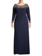 Xscape Plus Side Ruched Beaded Gown