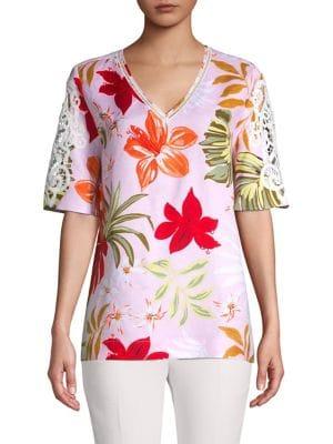 Context Luau Floral Crochet & Lace Boxy Tee