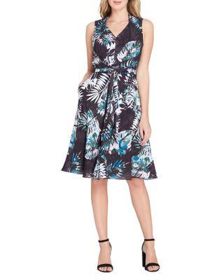 Tahari Arthur S. Levine Petite Leaf Print Self-tie Dress