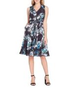 Tahari Arthur S. Levine Petite Leaf Print Self-tie Dress
