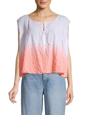 Free People Tie-dye Smocked Button-front Sleeveless Shirt