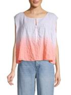 Free People Tie-dye Smocked Button-front Sleeveless Shirt