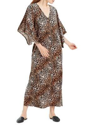 N Natori Leopard-print Velvet Long Caftan
