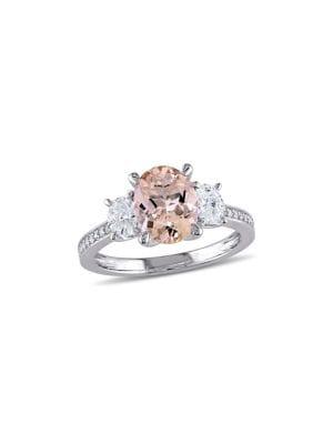 Sonatina 14k White Gold, Oval Morganite And Diamond Three-stone Ring