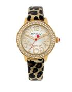 Betsey Johnson Ladies Goldtone Crystal And Leather Watch