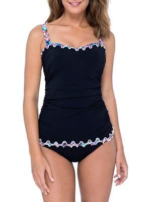 Profile By Gottex Fantasia D-cup Contrast Ruffle Tankini Swim Top