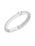 Michael Kors Silvertone Ribbed Padlock Magnetic Hinged Bangle Bracelet