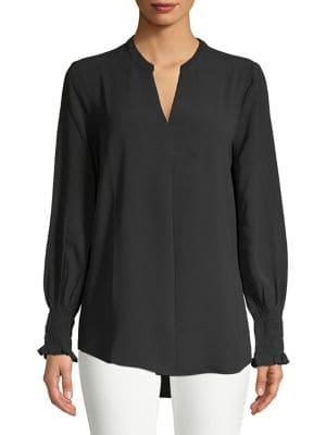 Lord & Taylor Splitneck Smocked-cuff Blouse
