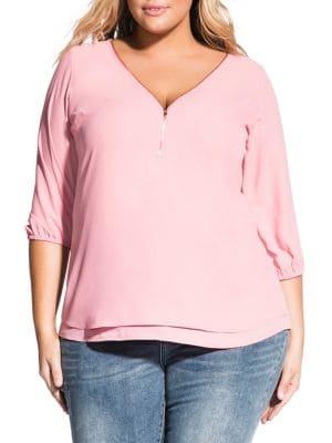 City Chic Plus Solid Double Layer Top
