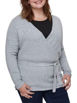 Junarose Plus Diamond Long-sleeve Knit Wrap Cardigan