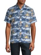 Black Brown Tropical Island Button Front Shirt