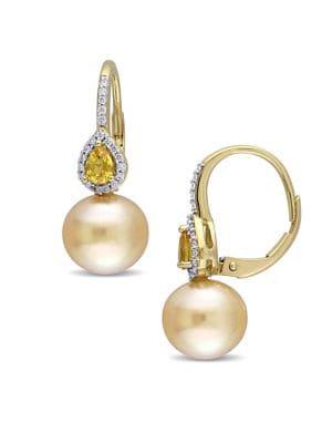Sonatina Golden South Sea Pearl Cultured, Yellow Sapphire, Diamond And 14k Yellow Gold Drop Earrings
