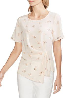 Vince Camuto Oasis Bloom Desert Bouquet Asymmetrical Seersucker Blouse