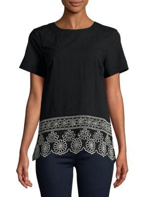 Jones New York Embroidered Hem Top