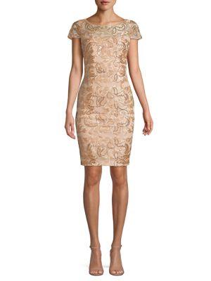 Calvin Klein Embellished Lace Mesh Sheath Dress