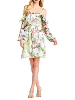 Adrianna Papell Printed Cold-shoulder Dress